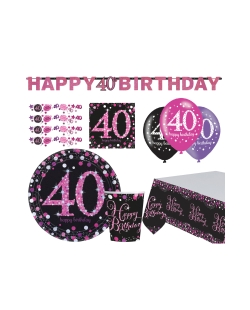 Party Set Sprakl.Celb.Rosa 40: Plat, Vas, Serv, Mant, Guirn...